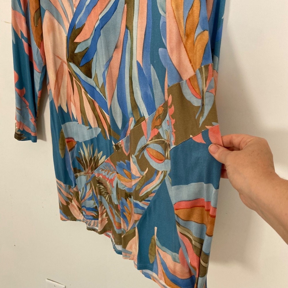 Soft Surroundings Womens Aqua Bloom Top Size Large Art To Wear Colorful Boho - Picture 3 of 9